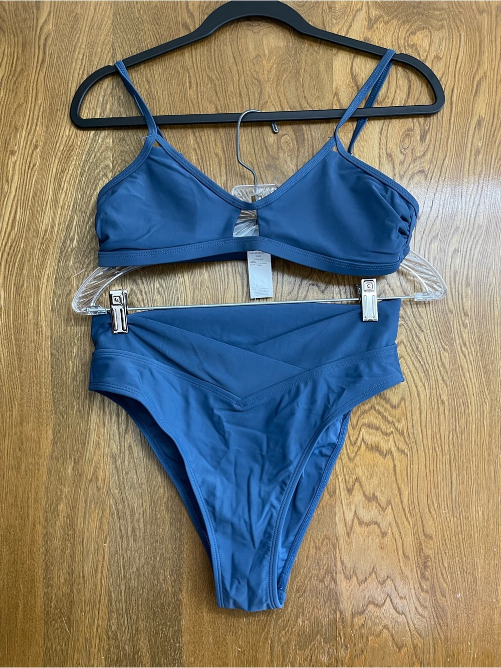 Women's Medium Blue High-Waist Bikini Set - hipster beach sporty swimsuit